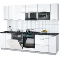 Готовая кухня Интерлиния Мила Gloss 2.7-ПМ2 (белый глянец/белый глянец/кастилло темный)