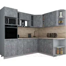 Готовая кухня Интерлиния Мила Gloss 1.88x2.4 правая (керамика/керамика/травертин серый)