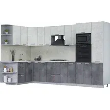Готовая кухня Интерлиния Мила 1.68x3.4 левая (бетон лайт/бетон портленд/опал светлый)