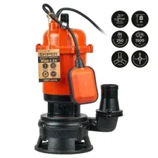 Насос дренажнo-фекальный Skiper WQ8-1.5X с измельчителем, 1500 Вт, 250 л/мин, чугун, попл.выкл