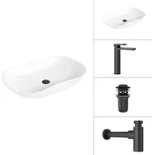 Умывальник Lauter 21570  Cascade 21СК0655BS  сифон 21635B  дон.клапан 21190B (черный матовый)
