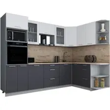 Готовая кухня Интерлиния Мила Gloss 1.68x2.8 правая (белый софт/графит софт/травертин серый)