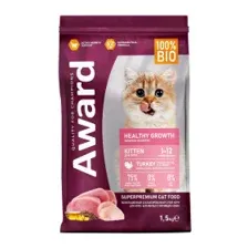 Сухой корм Award Kitten Healthy growth для котят от 1 месяца, беременных и кормящих кошек с индейкой, 1.5кг.