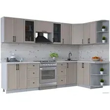 Готовая кухня Интерлиния Тренд 1.5x3.0 правая (луна/луна/бискайская сосна)