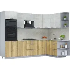 Готовая кухня Интерлиния Мила Лайт 1.68x2.8 правая (бетон лайт/дуб золотой/опал светлый)
