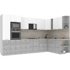 Готовая кухня Интерлиния Мила Лайт 1.88x3.4 правая (белый платинум/бетон/бискайская сосна)