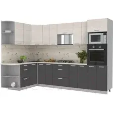 Готовая кухня Интерлиния Мила Лайт 1.68x3.0 левая (вудлайн кремовый/антрацит/бискайская сосна)