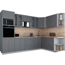 Готовая кухня Интерлиния Мила Gloss 1.88x3.0 правая (серый софт/серый софт/травертин серый)
