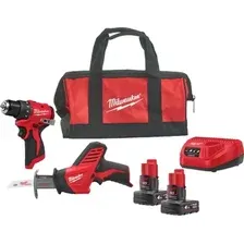 Milwaukee M12 BLPP2A-402B 4933499692 (шуруповерт, сабельная пила, 2 АКБ, сумка)
