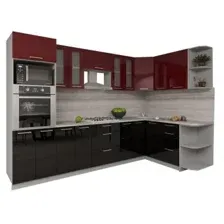 Готовая кухня Интерлиния Мила Gloss 1.68x3.0 правая (бордовый-черный)