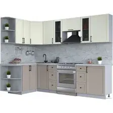 Готовая кухня Интерлиния Тренд 1.5x2.7 левая (луна/белый/серый каспий)