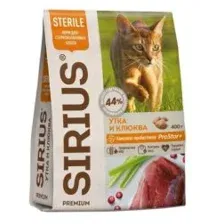 Корм SIRIUS для стерилизованных кошек, с уткой и клюквой, 400 г