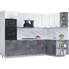 Готовая кухня Интерлиния Мила Лайт 1.68x2.8 правая (белый платинум/бетон портленд/белый гранит)