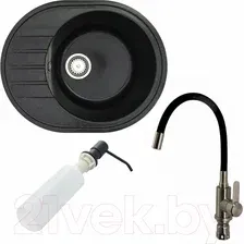 Кухонная мойка БелЭворс New Lux R + смеситель W74004-2 + дозатор L405F (черный)
