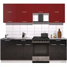 Готовая кухня Интерлиния Мила Gloss 60-23 (бордовый/черный глянец)