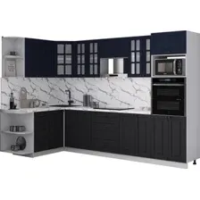 Готовая кухня Интерлиния Мила Деко 1.68x3.0 LV (черный/индиго/белый гранит)