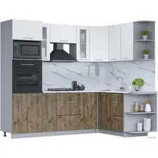 Готовая кухня Интерлиния Мила 1.68x2.4 правая (белый платинум/дуб веллингтон/белый гранит)