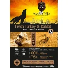 Корм сухой холистик "AMBROSIA GRAIN FREE" для собак всех пород, индейка, кролик,12кг