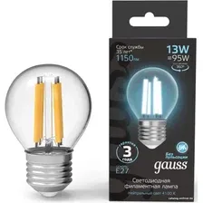 Светодиодная лампочка Gauss Filament Шар 13W 1150lm 4100К Е27 LED 1/10/50 105802213