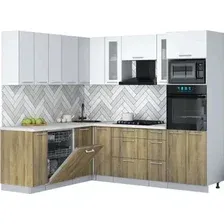 Готовая кухня Интерлиния Мила Gloss 1.896х2.38 (дуб вотан/белый/опал светлый)