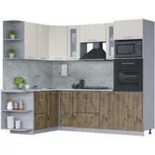 Готовая кухня Интерлиния Мила 1.68x2.4 левая (персидский жемчуг/дуб веллингтон/серый каспий)