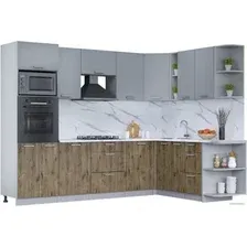 Готовая кухня Интерлиния Мила Лайт 1.88x2.8 правая (серебро/дуб веллингтон/белый гранит)