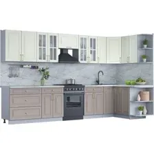 Готовая кухня Интерлиния Мила Шато 1.5x3.5 правая (белый/луна/серый каспий)