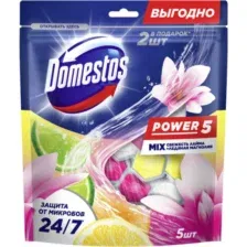 Блок для очищения унитаза Доместос Power 5, 69664675, свежий лайм + ледяная магнолия, 2х50 г + 3х50 г