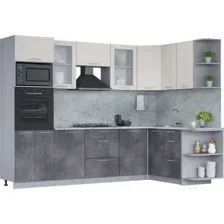 Готовая кухня Интерлиния Мила 1.68x2.8 правая (персидский жемчуг/бетон портленд/серый каспий)