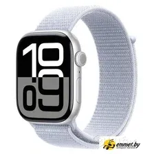 Умные часы Apple Watch Series 10 46 мм (алюминиевый корпус, серебристый/голубой, нейлоновый ремешок)