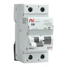 Дифференциальный автомат EKF Averes DVA-6 2P 20А 30мА (C) 6кА тип A / rcbo6-1pn-20C-30-a-av
