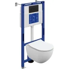 Унитаз подвесной Cersanit Brasko Smart DPL EO Slim + Aqua 50 Prime P 69321 (с кнопкой Accento Circle черный матовый)
