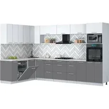 Готовая кухня Интерлиния Мила Gloss 1.896х3.38-2 (серый/белый/опал светлый)