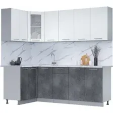 Готовая кухня Интерлиния Мила 12x22 (белый платинум/бетон портленд/белый гранит)