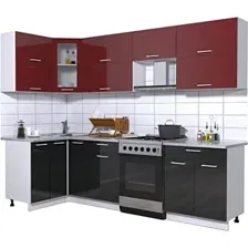 Готовая кухня Интерлиния Мила Gloss 60-12x27 (бордовый/черный глянец)