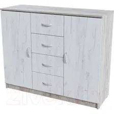 Комод Стендмебель Бася КМ-555-М 4 ящика 2 створки (дуб крафт белый/дуб крафт серый)