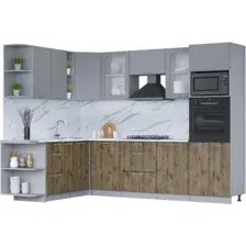 Готовая кухня Интерлиния Мила 1.88x2.8 левая (серебро/дуб веллингтон/белый гранит)