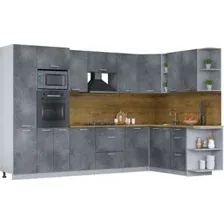 Готовая кухня Интерлиния Мила Лайт 1.88x3.2 правая (бетон потленд/бетон портленд/дуб бунратти)