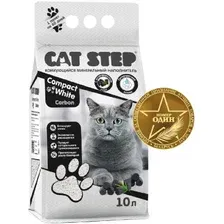 Наполнитель для туалета бентонитовый комкующийся CAT STEP Compact White Carbon 10 л, 8,4 кг
