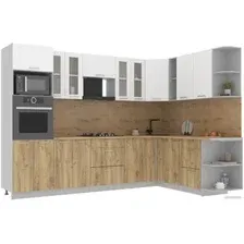 Готовая кухня Интерлиния Мила 1.88x3.0 правая (белый платинум/дуб золотой/дуб бунратти)