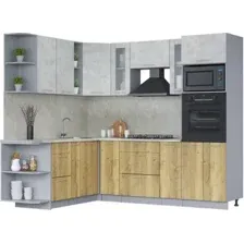 Готовая кухня Интерлиния Мила 1.88x2.4 левая (бетон лайт/дуб золотой/опал светлый)