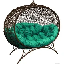 Садовый диван M-Group Улей на ножках 11220204 (коричневый ротанг/зеленая подушка)