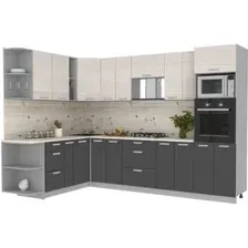 Готовая кухня Интерлиния Мила Лайт 1.88x3.0 левая (вудлайн кремовый/антрацит/бискайская сосна)