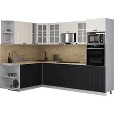 Готовая кухня Интерлиния Мила Деко 1.88x2.8 LV (черный/белый/дуб бунратти)
