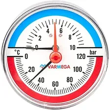 Термоманометр сантехнический Varmega Аксиальный 80мм 4 бар 120С 1/2" / VMMT06-800404