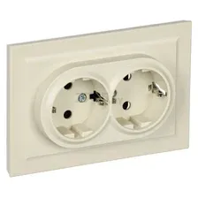 Розетка двойная скрытая с заземлением IEK BRITE бежевая (BR-R21-16-K10-F)