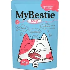 Пресервы MyBestie Суп с кусочками Тунца, Лосося и Гребешками (80 г)