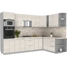 Готовая кухня Интерлиния Мила Лайт 1.88x3.0 правая (вудлайн кремовый/вудлайн кремовый/малага)
