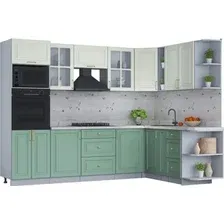 Готовая кухня Интерлиния Мила Шато 1.88x2.8 ВТ правая (белый/мята/бискайская сосна)