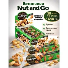 Батончики злаковые Нат энд гоу (Nut&Go) с арахисом и миндалем 18 шт. по 36 гр.
